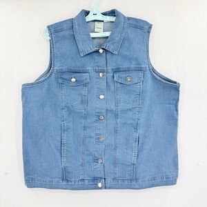 Blair Women's Stretch Denim Vest Size XL Blue Button Front Stone Wash
